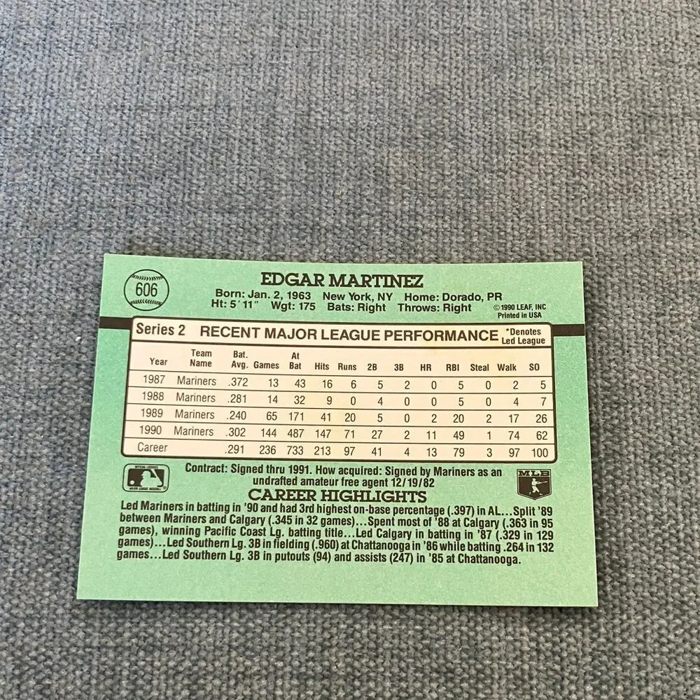 1991 Donruss Seattle Mariners Baseball Card Trading Card